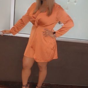 PrettyLittleThing Orange Satin Dress